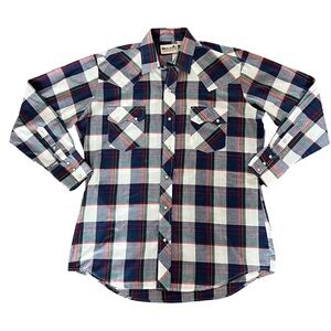 Stagecoach Western Wear Men's Plaid Pearl Snap Button-Up Long Shirt 16 1/2